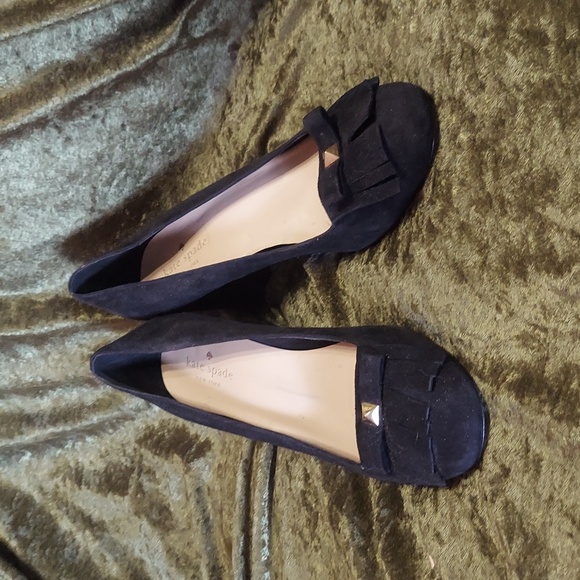 Kate Spade Size 8 Black Suede Fringe Heeled Loafer - Picture 2 of 4
